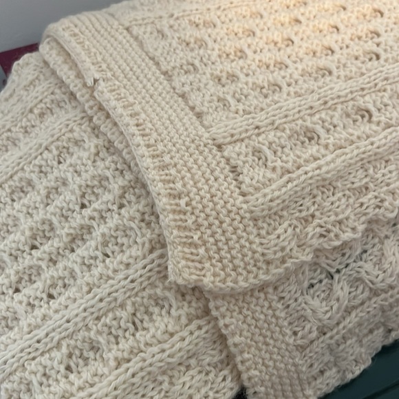 Aran Crafts 100% Wool Irish Chunky Knit Classic Ivory Unisex Scarf 62 x 9 - Picture 7 of 8